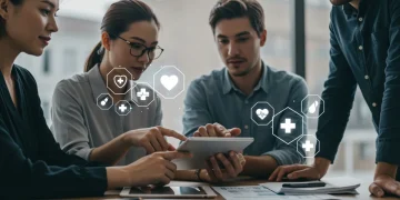 Employees reviewing 2025 health benefits changes on a tablet