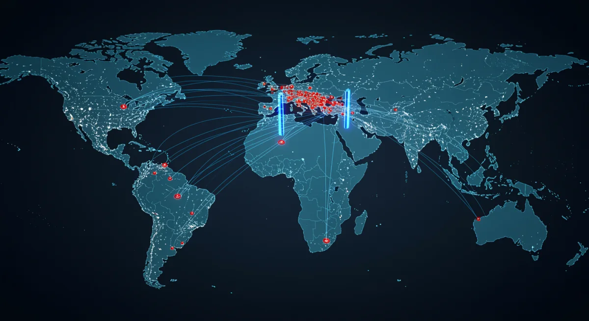 Global cyber threat map targeting U.S. infrastructure, illustrating complex and diverse attack vectors.