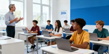 High school students engaged in a 2026 dual enrollment college class, actively learning