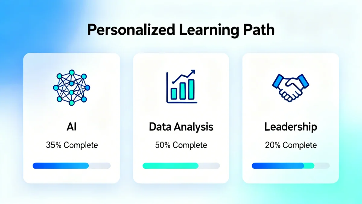 Personalized learning path interface on a digital platform, emphasizing skills development.