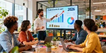 Small business owners reviewing federal funding opportunities for 2026 growth