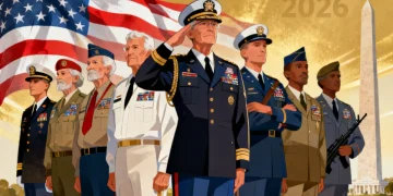 Diverse group of veterans standing proudly, representing comprehensive benefits in 2026.